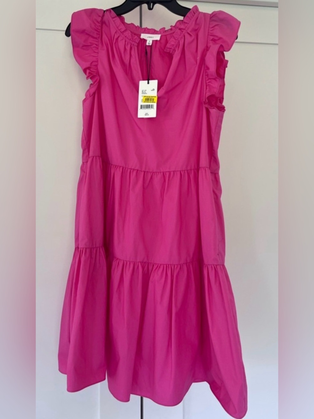 Bright Pink Tiered Ruffle Sleeve Mini Dress NWT